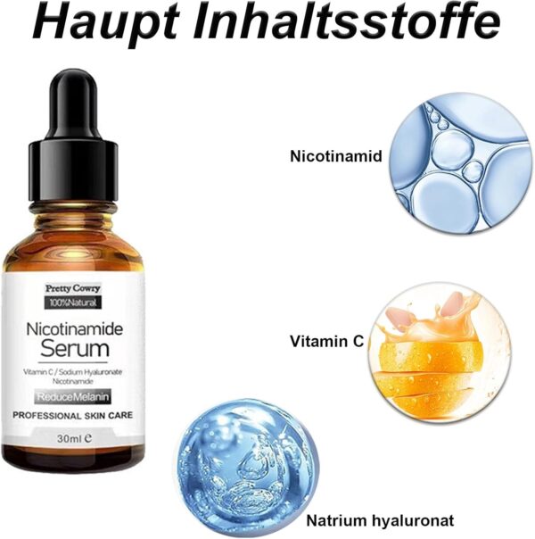 Pretty Cowry Nicotinamide Serum with Vitamin C | 30 ml Nicotinamide Face Serum for Anti-Wrinkles and Age, Even Skin, Against Blemishes and Stains - Image 4