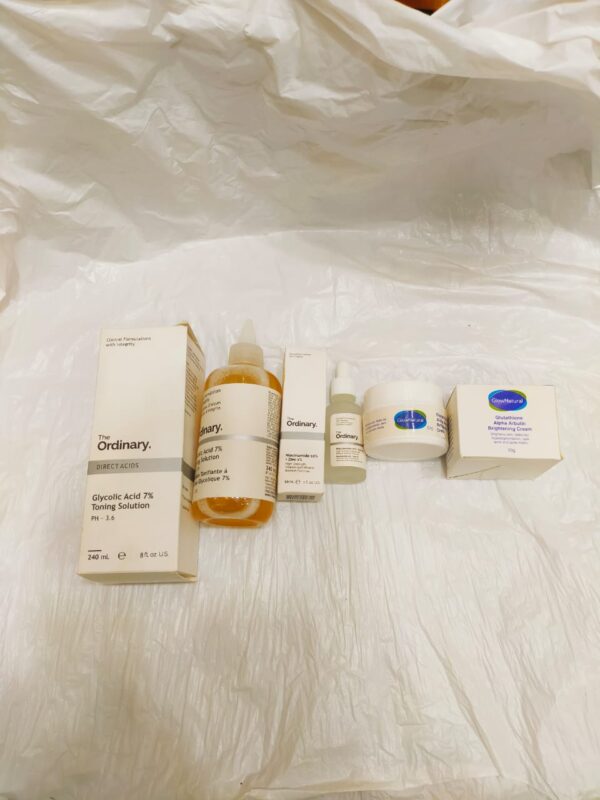 Pack of 3 The Ordinary Glycolic Acid (240ML) + The Ordinary Skin Brightening Niacinamide 10% Zinc 1% Serum (30ml) + Glow natural Glutathione Alpha Arbutin Skin Brightening Cream (50g) - Image 2