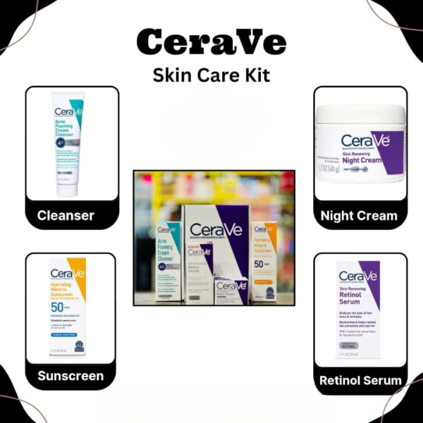 CeraVe 4 in 1 Skincare Kit Night Cream, Sunblock, Cleanser & Serum for Radiant Skin - Image 3